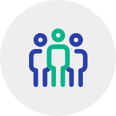 Picture of 3 people the middle of whom is a manager